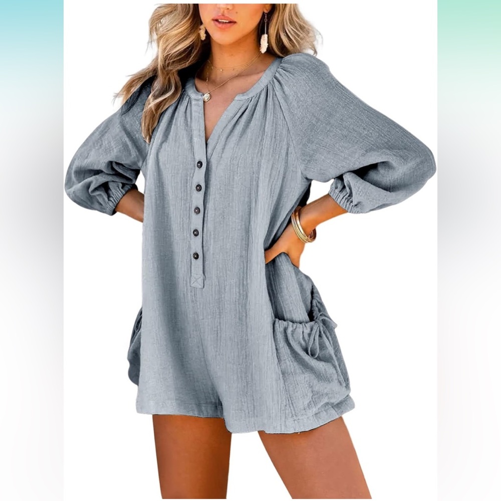 Blue one piece romper sz medium brand new never worn🌸